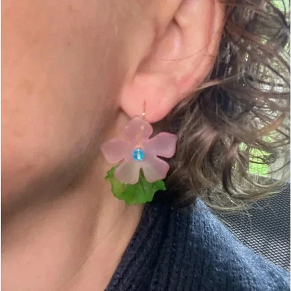 3 for $25/ Handmade Floral Earrings Pink Blue Green Acrylic Briolette Bead - Picture 2 of 4